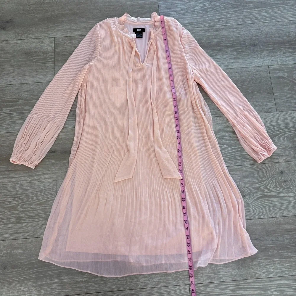 DKNY Womens Pink Tie Neck Long Sleeve Classic Look Pleated Swing Dress Size 12 - Picture 7 of 14